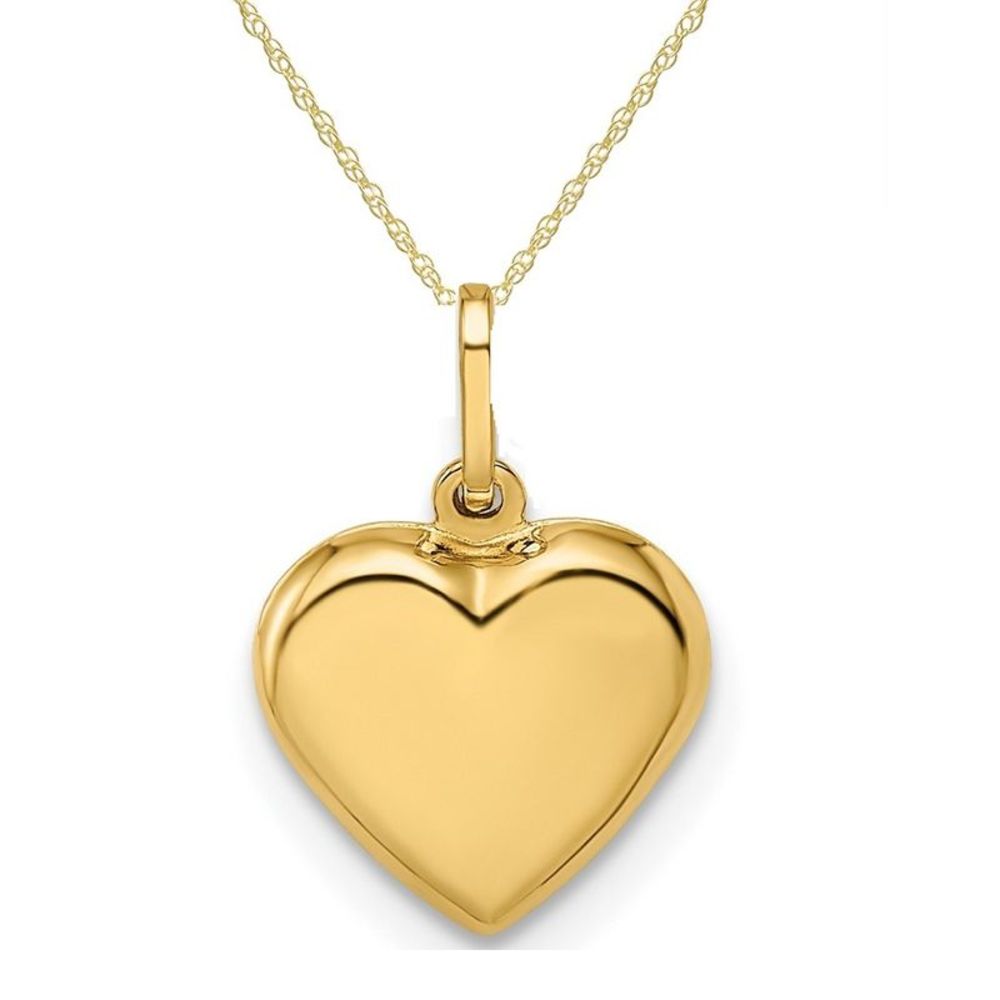 14k Yellow Gold 3 D Puffed Heart Pendant Charm for Women